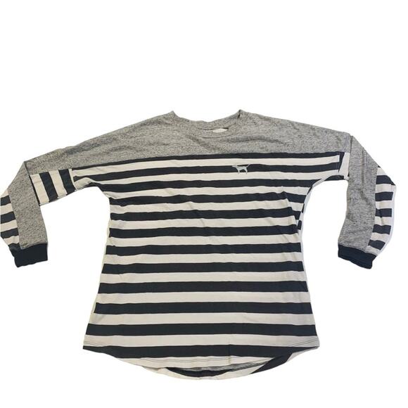 Pink Victoria's Secret Long Sleeve Top Striped Sequin Dog Size Small - Picture 1 of 7